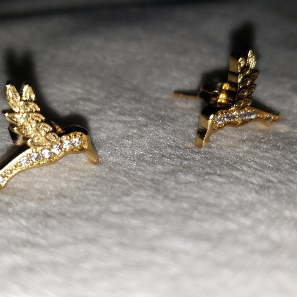 Dove Plated Gold w/ Crystal Designs Stud Earrings